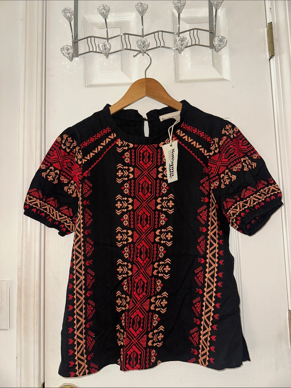 NWOT Savanna Jane Western Short Sleeve Embroidered Top